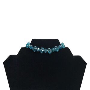Blue Translucent Imitation Faceted Crystal Beads Elasticized Statement Bracelet